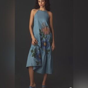 Pilcro Anthropologie Blue Floral Halter Dress